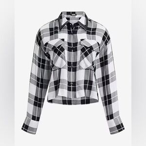 Black and White Plaid Button Up Cropped Shirt Women’s Express Medium